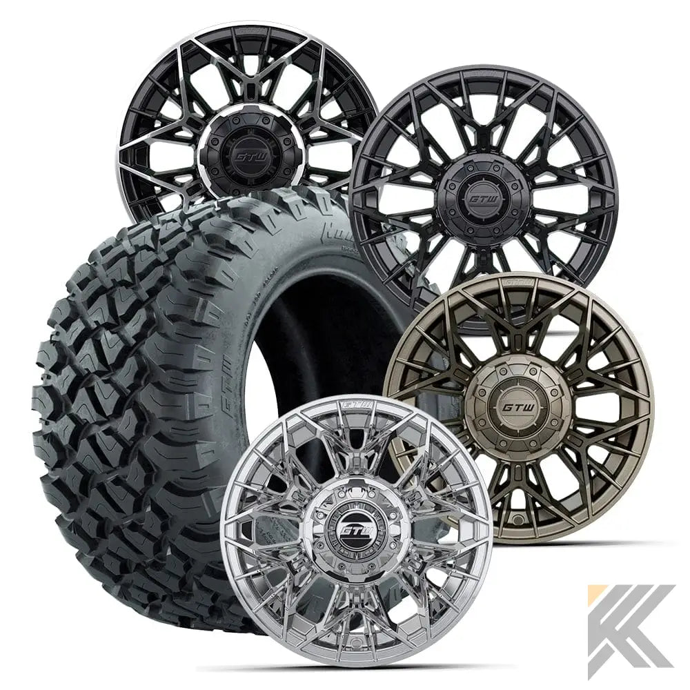 12" GTW® Stellar Wheels with Nomad 22x11R12 Off Road Tires - Set of 4 - Select Your Finish Kryptex Golf Carts