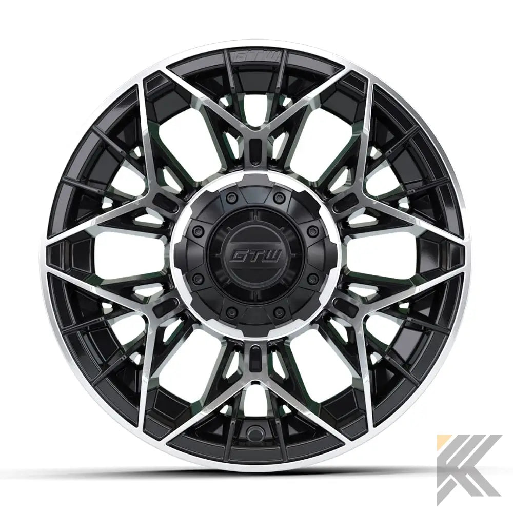 12" Stellar Black / Machined Golf Cart Wheel - 12"x7" ET-25 Offset⎮GTW® Kryptex Golf Carts