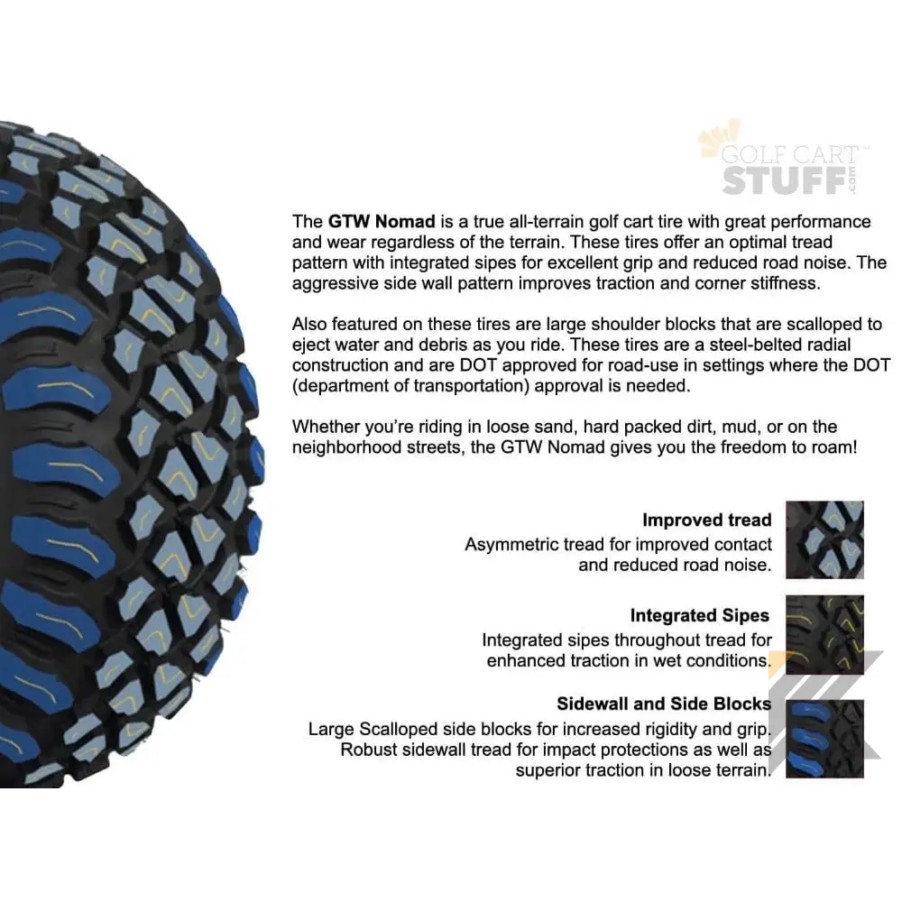 14" GTW® Stellar Wheels with Nomad 23x10R14 Off Road Tires - Set of 4 - Select Your Finish Kryptex Golf Carts