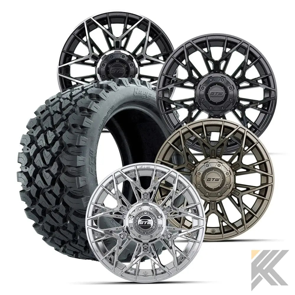14" GTW® Stellar Wheels with Nomad 23x10R14 Off Road Tires - Set of 4 - Select Your Finish Kryptex Golf Carts