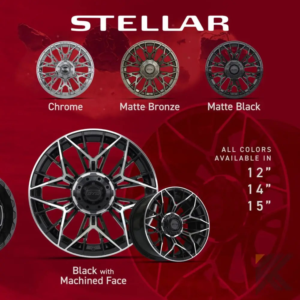 15" Stellar Black / Machined Golf Cart Wheel - 15"x7" ET-25 Offset⎮GTW® Kryptex Golf Carts