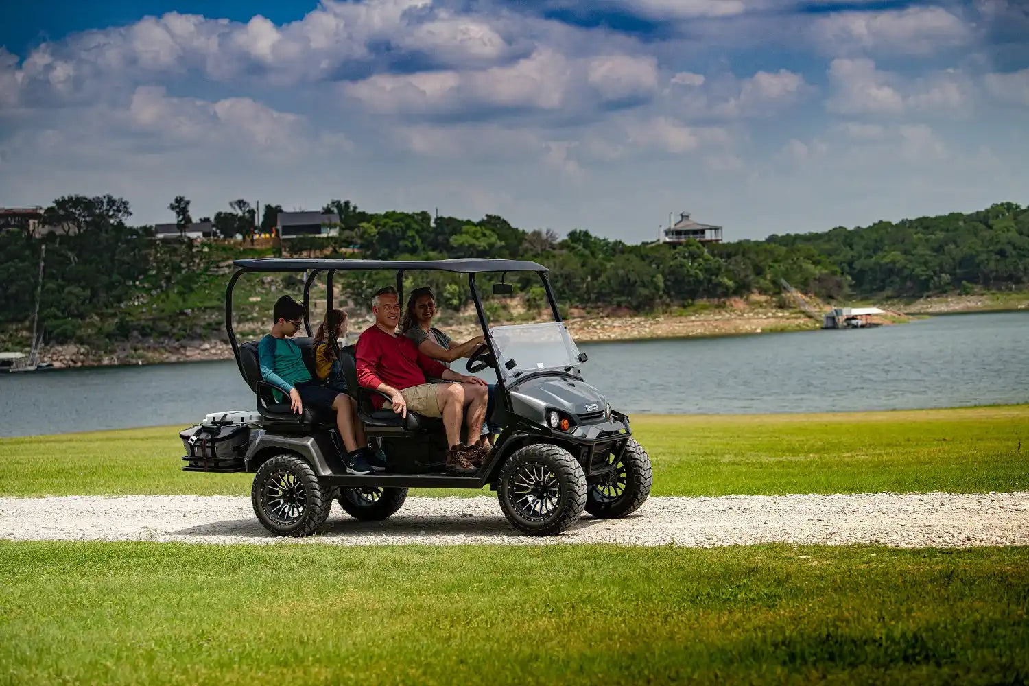 Four-person golf cart.
