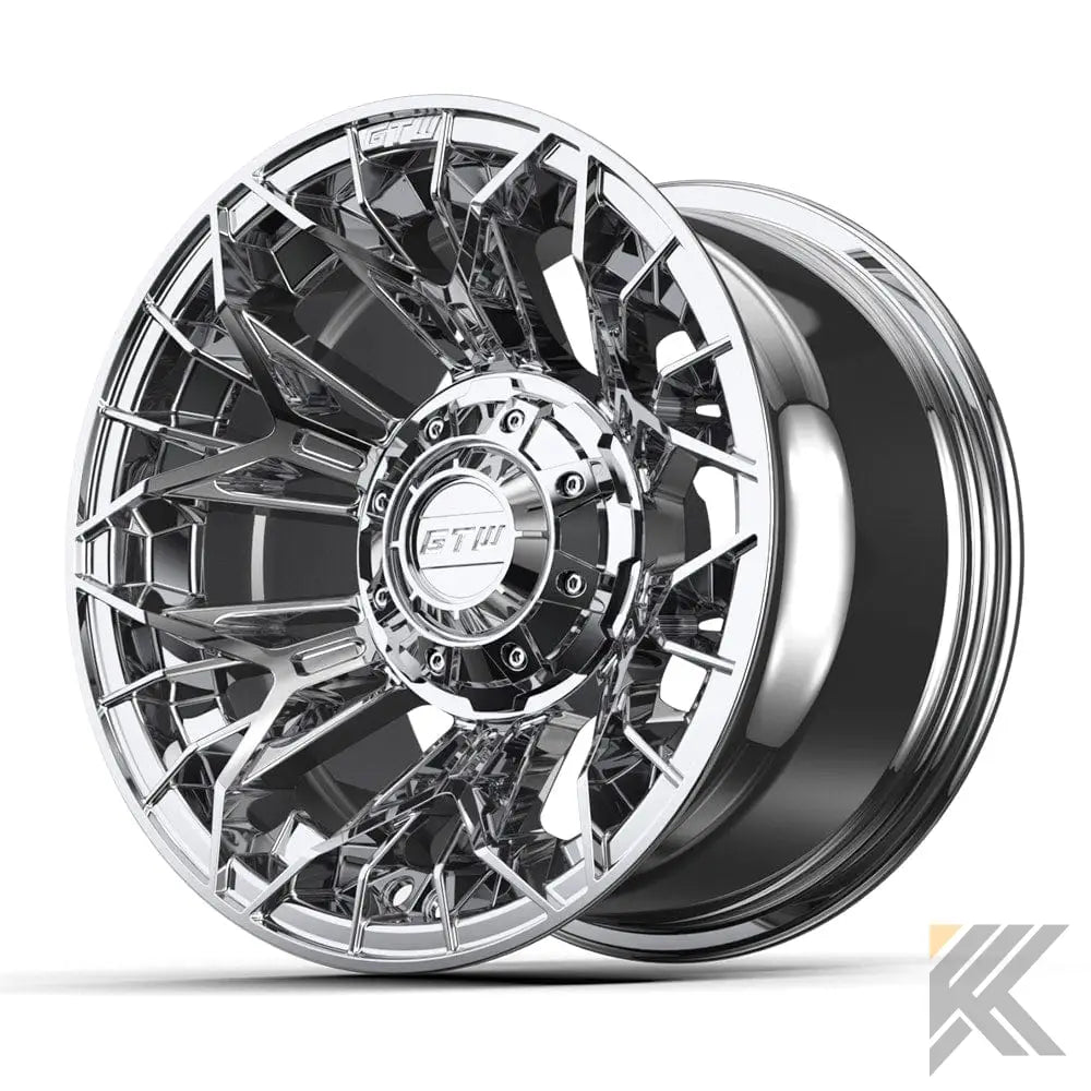 12" Stellar Chrome Golf Cart Wheel - 12"x7" ET-25 Offset⎮GTW® Kryptex Golf Carts