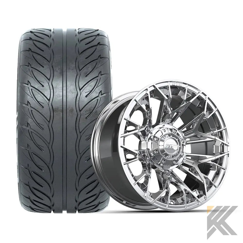 14" GTW® Stellar Wheels with Fusion GTR 255/45R14 DOT Tires - Set of 4 - Select Your Finish Kryptex Golf Carts