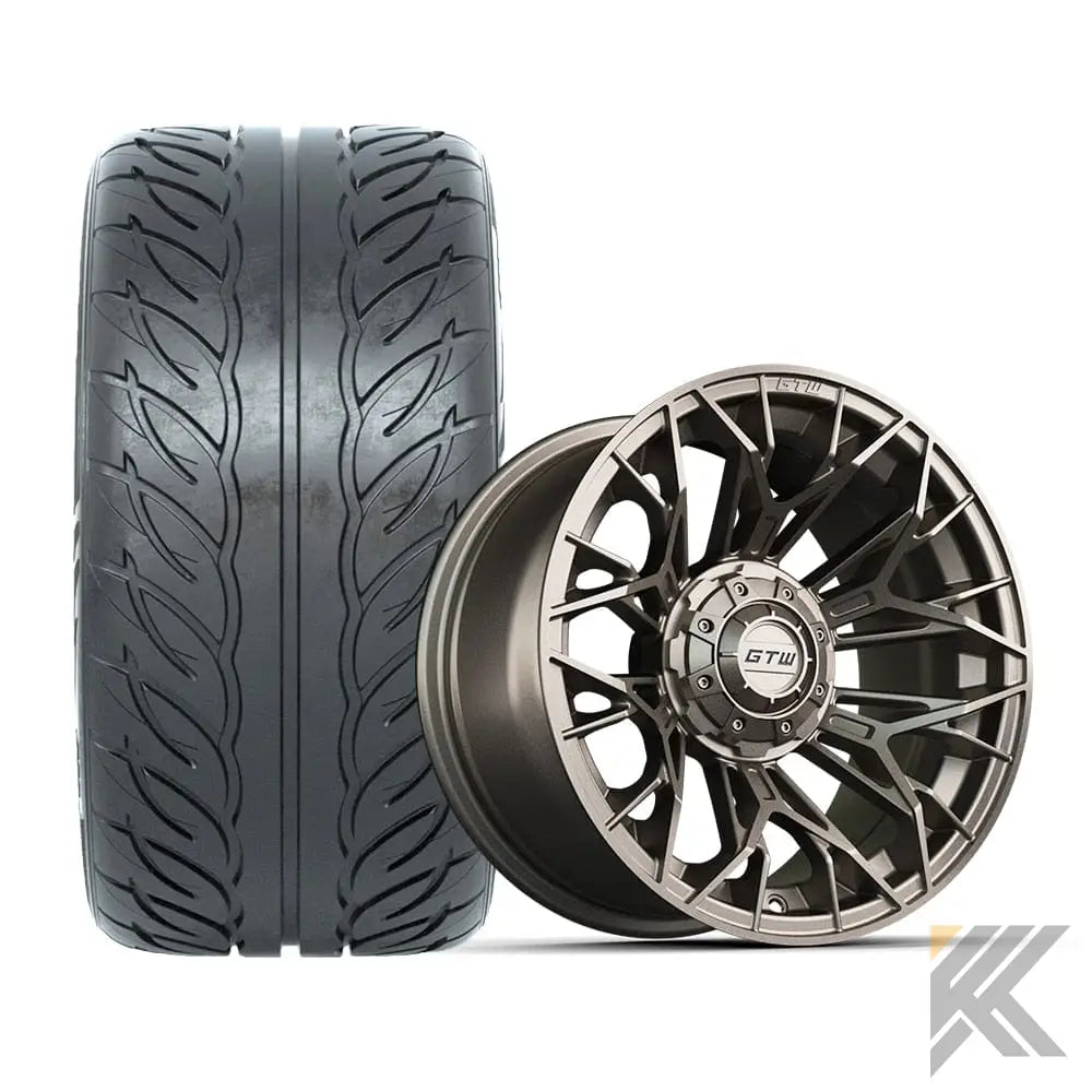 14" GTW® Stellar Wheels with Fusion GTR 255/45R14 DOT Tires - Set of 4 - Select Your Finish Kryptex Golf Carts