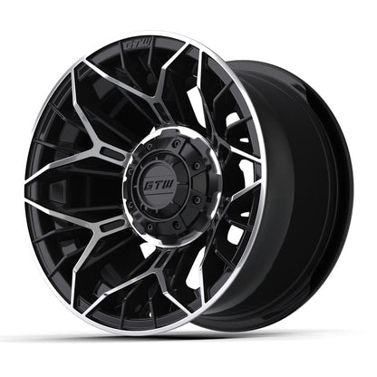 12" Stellar Black / Machined Golf Cart Wheel - 12"x7" ET-25 Offset⎮GTW® Kryptex Golf Carts