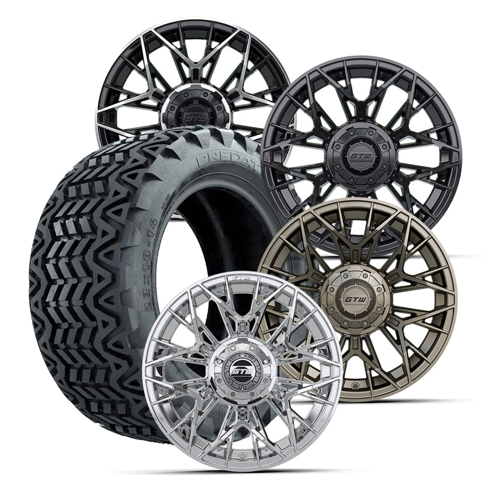 14" GTW® Stellar Wheels with Predator 23x10-14 A/T Tires - Set of 4 - Select Your Finish Kryptex Golf Carts