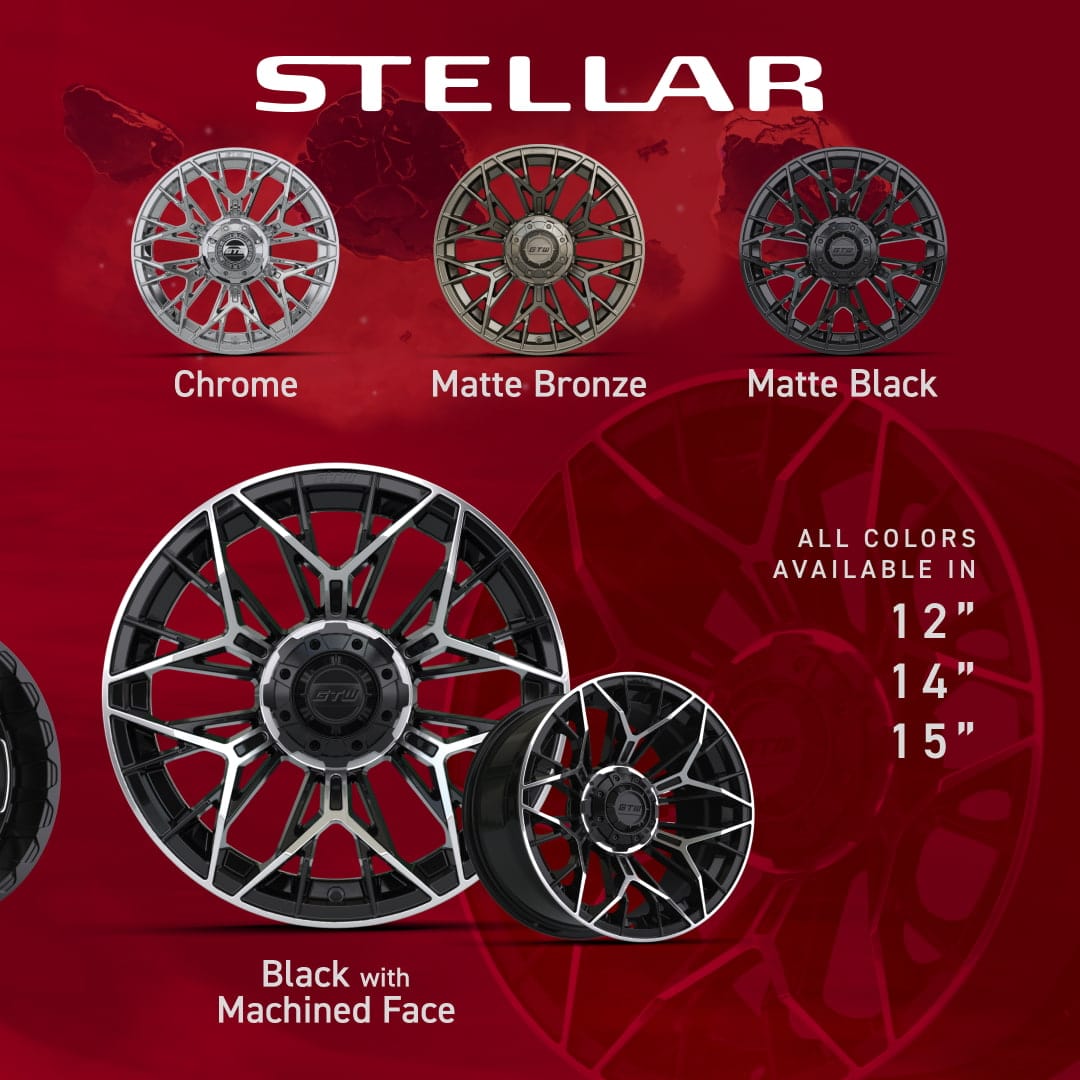 14" Stellar Black / Machined Golf Cart Wheel - 14"x7" ET-25 Offset⎮GTW® Kryptex Golf Carts