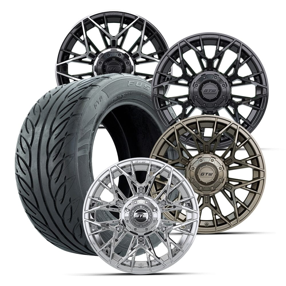 14" GTW® Stellar Wheels with Fusion GTR 255/45R14 DOT Tires - Set of 4 - Select Your Finish Kryptex Golf Carts