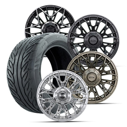 14" GTW® Stellar Wheels with Fusion GTR 255/45R14 DOT Tires - Set of 4 - Select Your Finish Kryptex Golf Carts