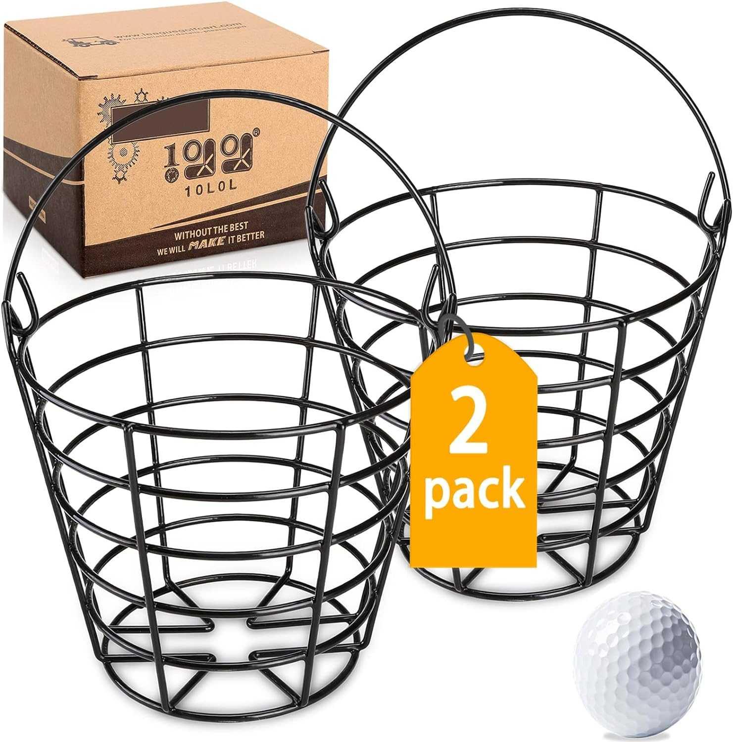 Golf ball bucket full body metal with handle can hold 50 golf balls - 10L0L Kryptex Golf Carts