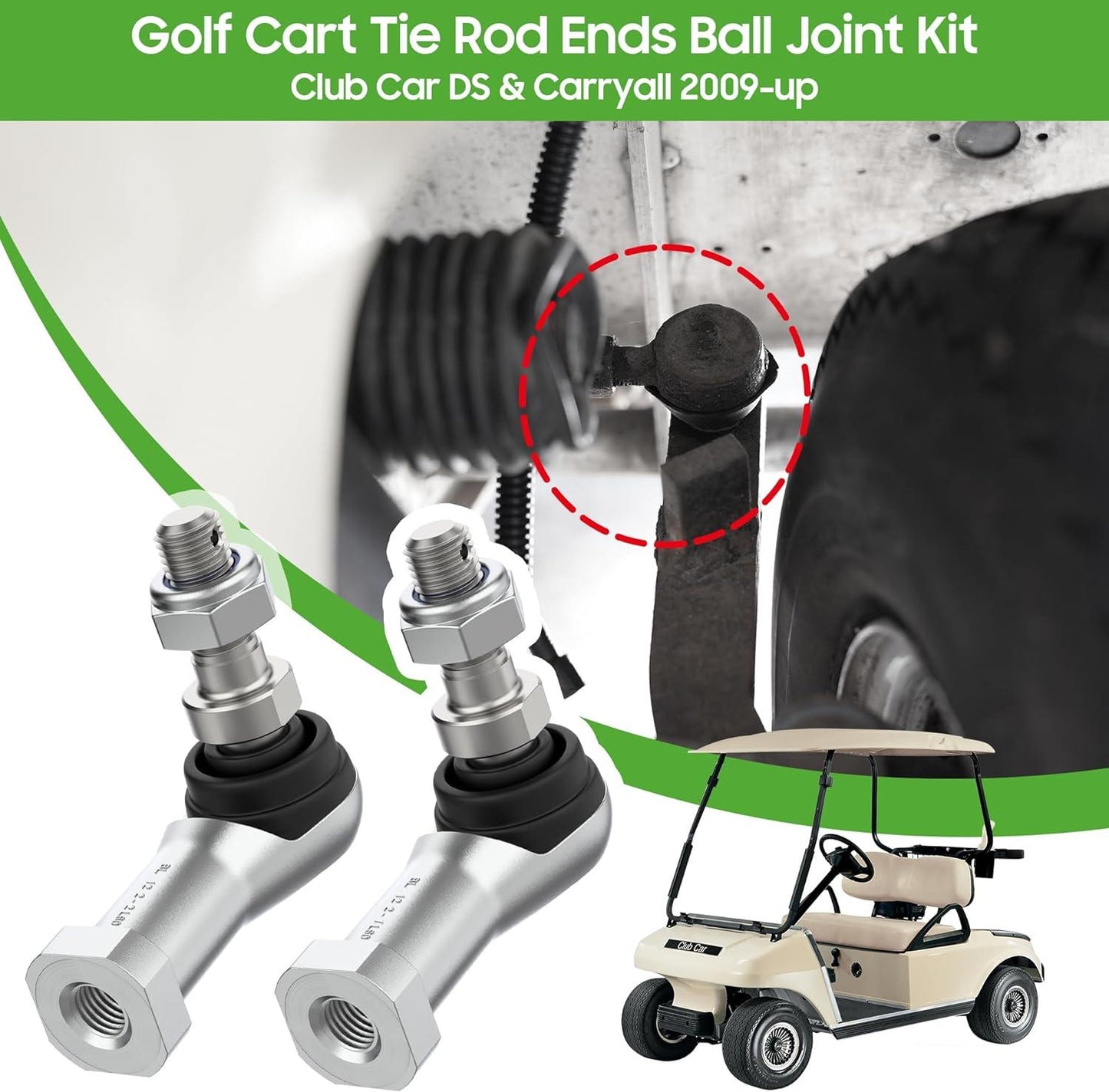Golf Car Tie Rod End Kit 2 pieces for Club Car DS Precedent & Carryall 2004-up - 10L0L Kryptex Golf Carts