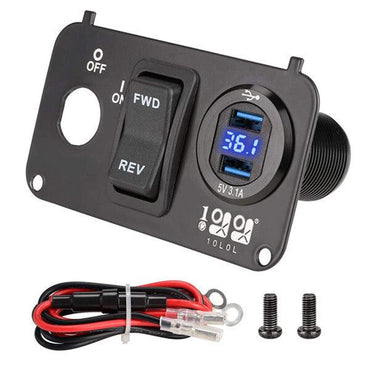 USB Port for Golf Cart with Digital Voltmeter and Forward/Reverse Switch - 10L0L