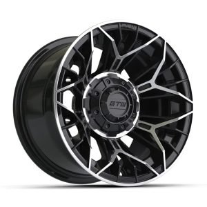 12" Stellar Black / Machined Golf Cart Wheel - 12"x7" ET-25 Offset⎮GTW®